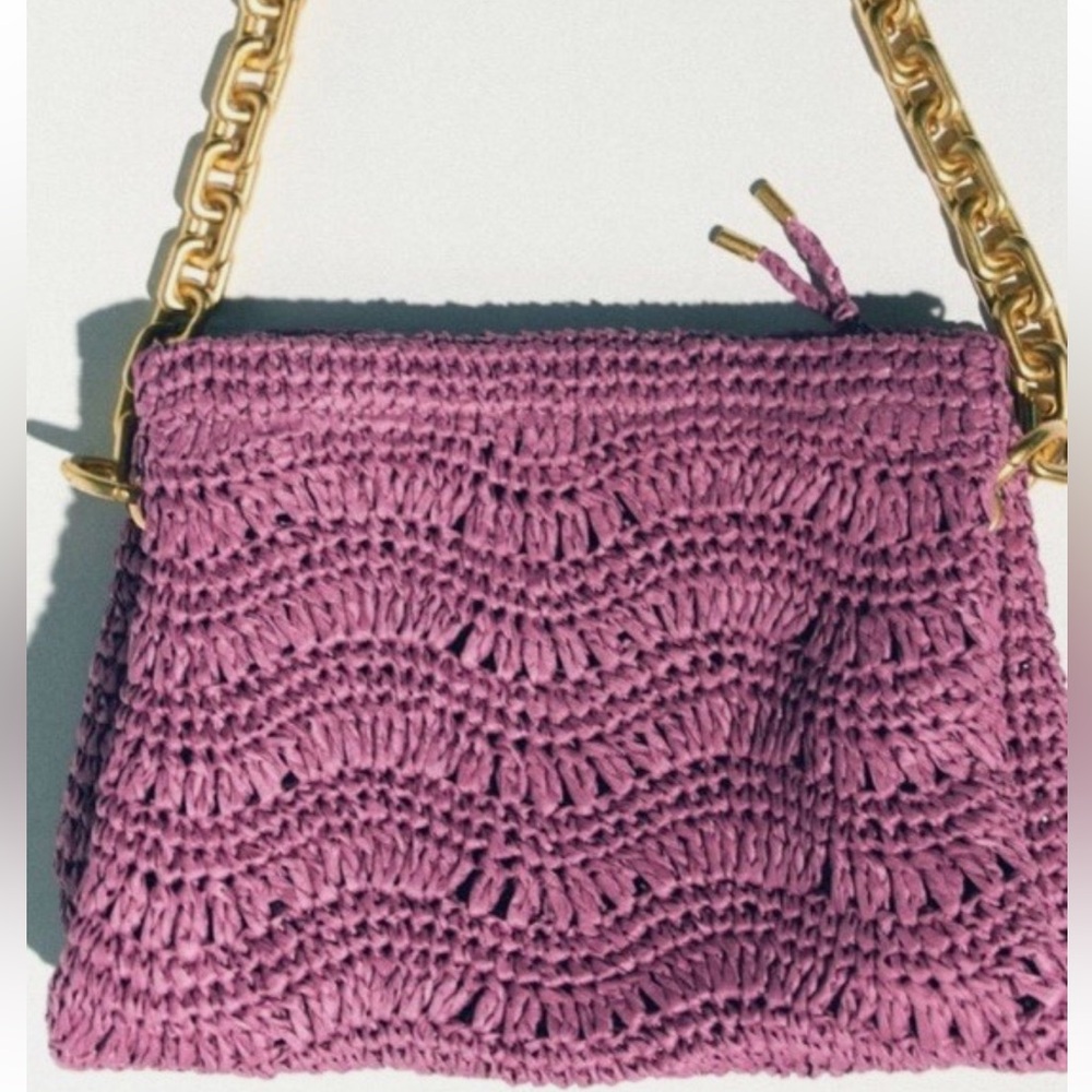 NWT ZARA Fuchsia Woven Clutch w/Chain Strap💕 - Picture 6 of 9